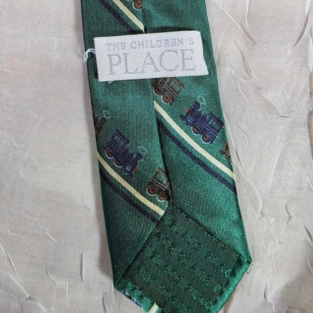 The Children's Place Boys Green Train Steam Engine Stripe Clip On Necktie Tie